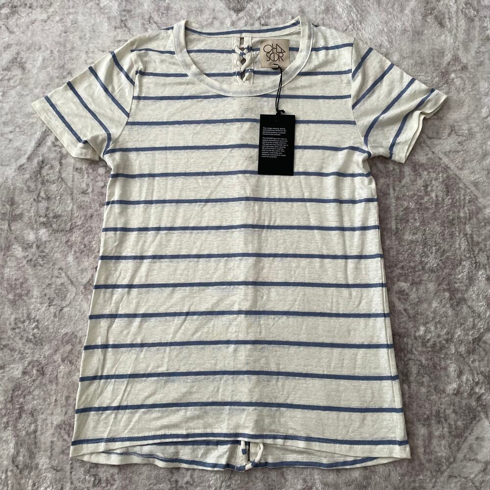 Chaser Striped Short Sleeve T Shirt Striped Lace Up Back Medium New